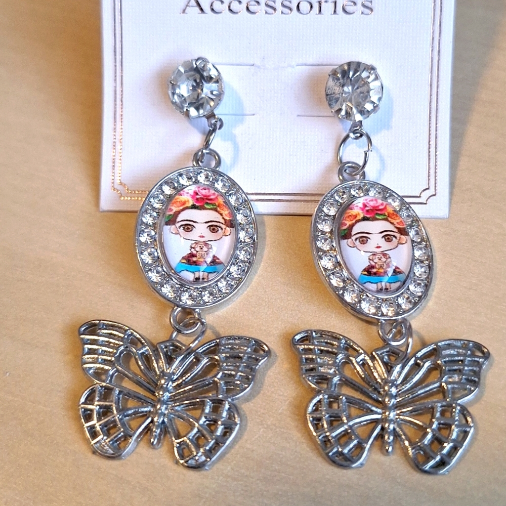 Baby Frida Kahlo Silver Fashion Earrings